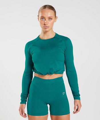 Women's Gymshark Sweat Seamless Long Sleeve Turquoise | NZ_4262SGL