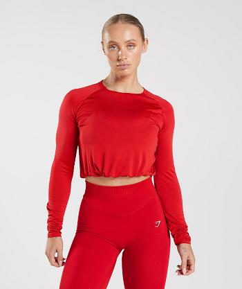 Women's Gymshark Sweat Seamless Long Sleeve Red | NZ_4263DFM