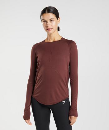 Women's Gymshark Sweat Seamless Long Sleeve Burgundy | NZ_4266HAP