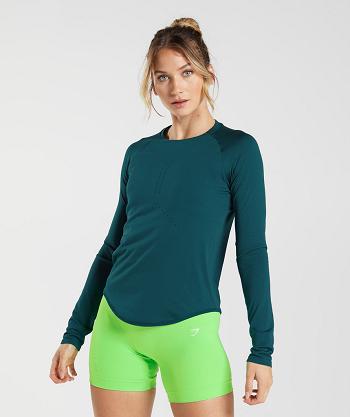 Women's Gymshark Sweat Seamless Long Sleeve Turquoise | NZ_4278WNB