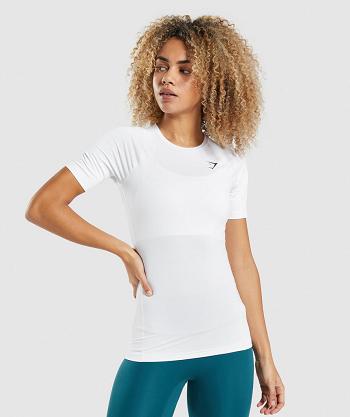 Women's Gymshark Training Baselayer T Shirts White | NZ_4010ZUT
