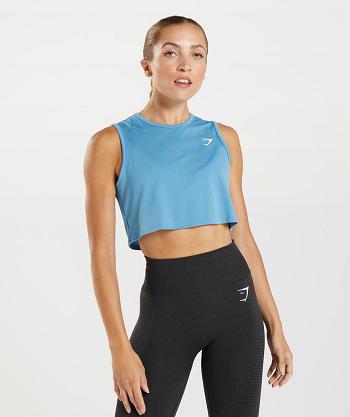 Women's Gymshark Training Crop Tanks Blue | NZ_3959XYU