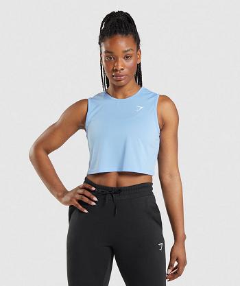 Women's Gymshark Training Crop Tanks Blue | NZ_3998GSO