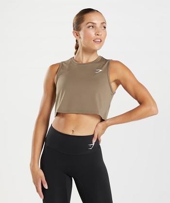 Women's Gymshark Training Crop Tanks Brown | NZ_3978DFM