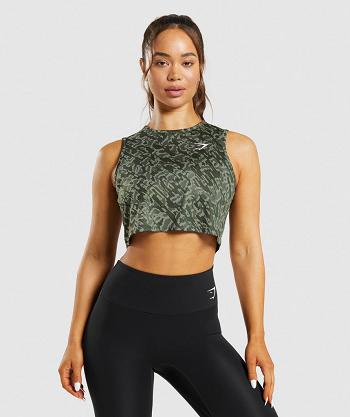 Women's Gymshark Training Crop Tanks Green | NZ_3960CTV
