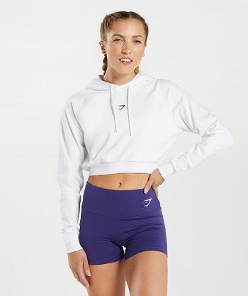 Women's Gymshark Training Cropped Hoodie White | NZ_4308DFM