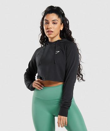 Women's Gymshark Training Cropped Hoodie Black | NZ_4323XYU