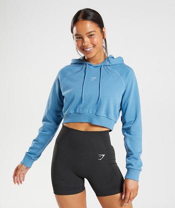 Women's Gymshark Training Cropped Hoodie Blue | NZ_4331EBC