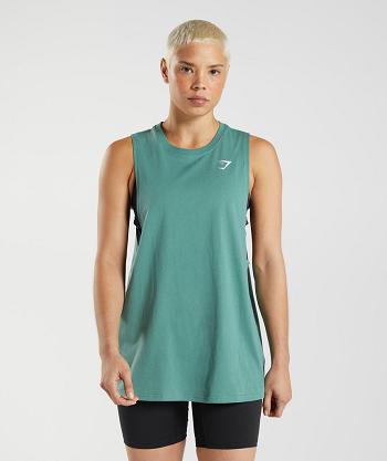 Women's Gymshark Training Drop Arm Tanks Green | NZ_3970YXF