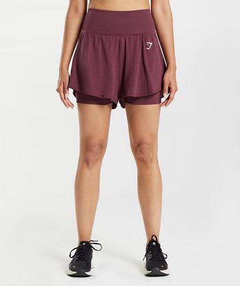 Women's Gymshark Vital Seamless 2.0 2-in-1 Shorts Burgundy | NZ_4557ZUT
