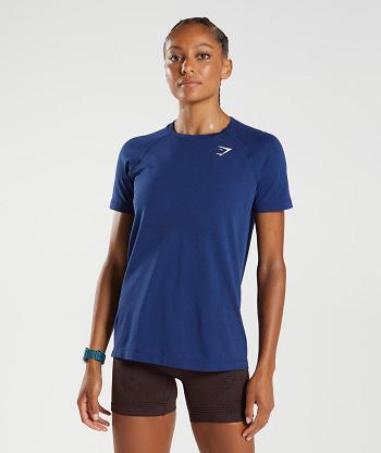 Women's Gymshark Vital Seamless 2.0 Light T Shirts Blue | NZ_4046AHK