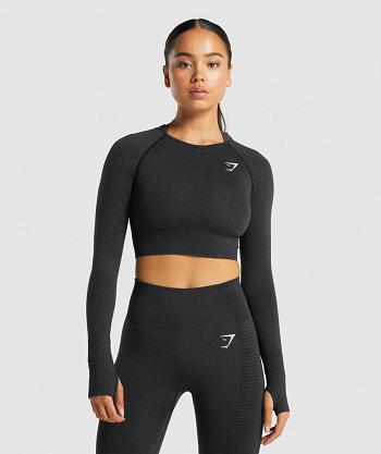 Women's Gymshark Vital Seamless 2.0 Long Sleeve Black | NZ_4272CTV