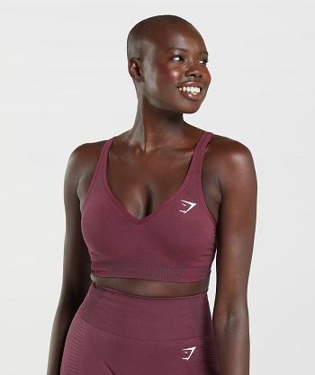 Women's Gymshark Vital Seamless 2.0 V Neck Sports Bra Burgundy | NZ_4170BEX