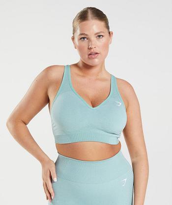Women's Gymshark Vital Seamless 2.0 V Neck Sports Bra Blue | NZ_4174WNB