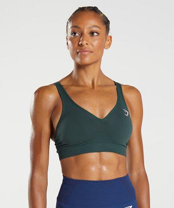 Women's Gymshark Vital Seamless 2.0 V Neck Sports Bra Green | NZ_4215JPQ