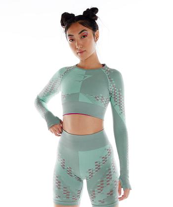 Women's Gymshark Wtflex Cyborg Seamless Long Sleeve Blue / Pink / Blue | NZ_4245ZUT