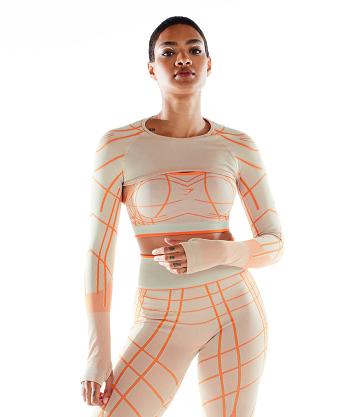 Women's Gymshark Wtflex Linear Seamless Long Sleeve Grey / Orange / White | NZ_4255SGL