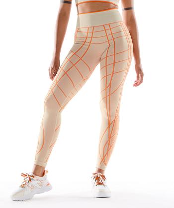 Women's Gymshark Wtflex Linear Seamless Leggings Grey / Orange / White | NZ_4791XYU