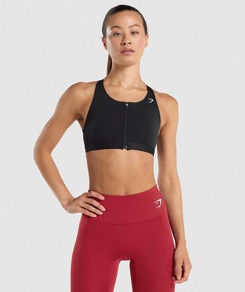 Women's Gymshark Zip Up Sports Bra Black | NZ_4075UZG